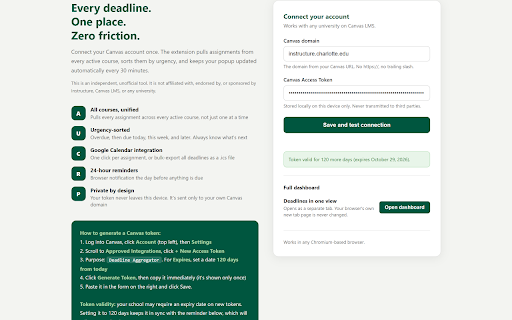 Canvas Deadline Aggregator :: See every Canvas assignment deadline in one place, sorted by urgency, with one-click Google Calendar links and reminders.