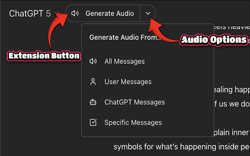 ChatGPT to Audio: Save or Listen to the Audio of Your ChatGPT Messages :: Convert your ChatGPT messages into audio instantly for free. Choose to listen to the audio or download it in mp3, aac, or opus.