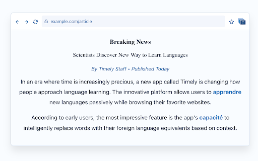 Timely Learning (Beta) :: Effortlessly learn foreign languages while browsing the web.
