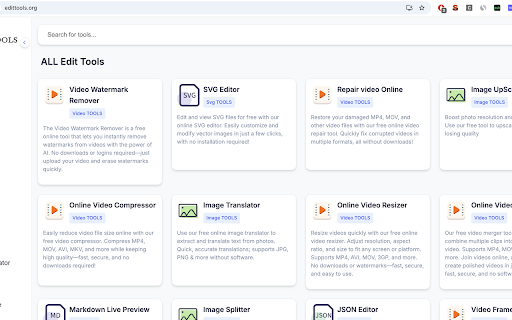 EditTools – Free Video, Image & Audio Editor :: Quick access to free online editing tools at edittools.org — video, image, audio, PDF editing & more.