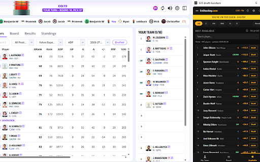 5V5 Draft Assistant :: Live draft board, your roster, and the best players left ranked by 5V5 projections. Yahoo and ESPN snake drafts.