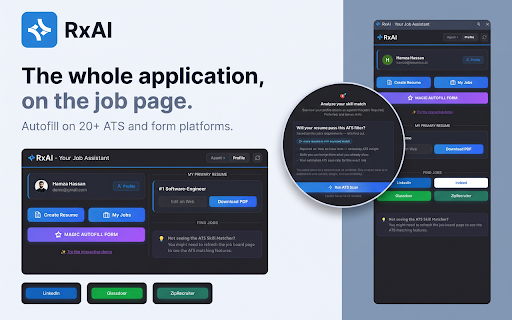 RxAI - Your Job Assistant :: Match your skills to jobs, optimize resumes, generate cover letters, and prepare for interviews with RxAI.