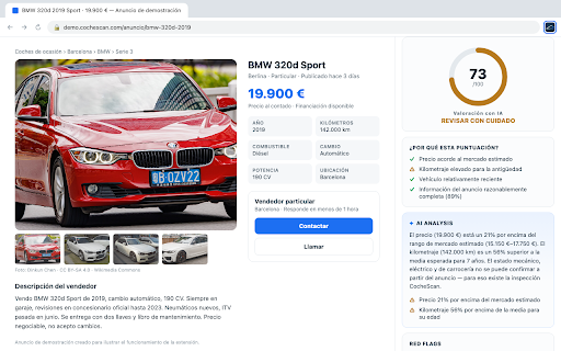 CocheScan — Vehicle Intelligence :: Analiza anuncios de coches de ocasión: valoración con IA, riesgos detectados y solicitud de inspección sin salir de la página.