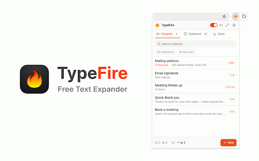TypeFire :: Type a short abbreviation, get a full snippet. Text expansion that works in any web app.
