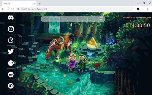 Zelda Waterfall Stream: Enchanting Pixel Art Live Wallpaper for Chrome :: Immerse yourself in the magical world of *Zelda* with this captivating *Waterfall Stream* pixel art live wallpaper for Chrome