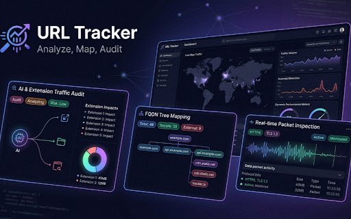 URL Tracker :: Network traffic audit & domain tracking tool. Maps FQDNs by app/extension for DPI rule configuration and browsing analytics.