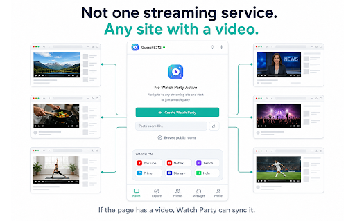 Watch Party: Sync Video, Chat & Call :: Watch Netflix, YouTube & Twitch together in sync with friends — free group video calls, live chat & reactions on any site.