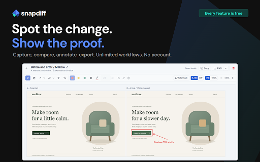 SnapDiff :: Capture pages, compare A/B screenshots, annotate, and save locally.