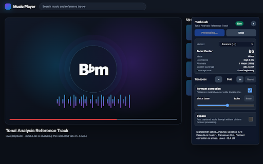 moduLab – YouTube Transpose & Pitch Shift :: Finds the key and applies real-time transpose and pitch shift to YouTube audio with on-device analysis and formant correction.