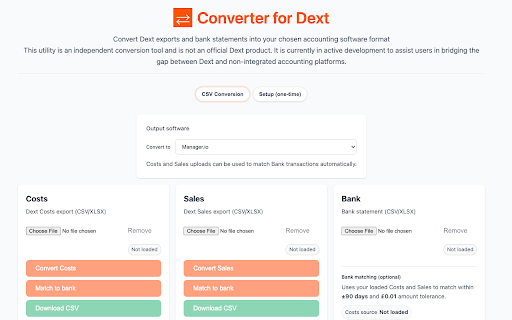 Converter for Dext :: Convert Dext exports and bank statements into accounting software import formats in your browser.