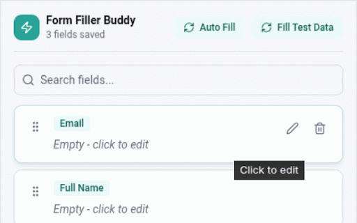 Form Filler Buddy :: Autofill forms with saved fields or realistic test data. Supports site-specific fields and secure storage.