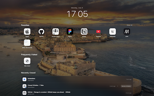 Safari Style New Tab :: A clean start page for bookmarks, frequently visited sites, recently closed tabs, Reading List, and custom backgrounds.