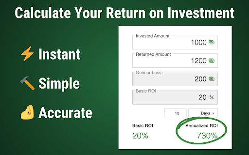 ROI Calculator :: Use ROI Calculator to estimate your return on investment, whether yearly, monthly, or without a specific time period.