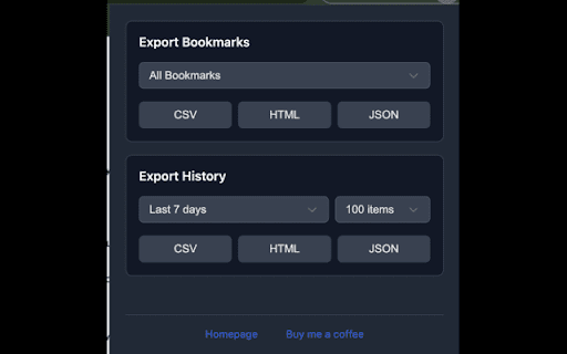 Bookmarks to CSV :: Export Chrome bookmarks and history to CSV, HTML, or JSON