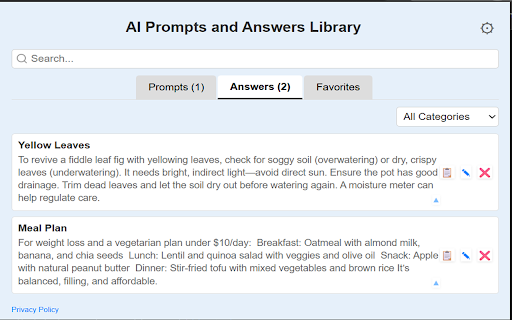 AI Prompts and Answers Library :: Save AI Prompts and Answers by right-clicking text in AI tools or the extension. Reuse them anywhere with a right-click.