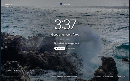 FocusFlow-Intentional Tab Design :: A calm new tab with tasks, focus timers, relaxing sounds and progress tracking. Free, with no account required.