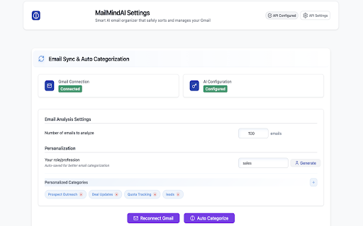 MailMindAI :: Smart AI email organizer that safely sorts and manages your Gmail for a cleaner, stress-free inbox.