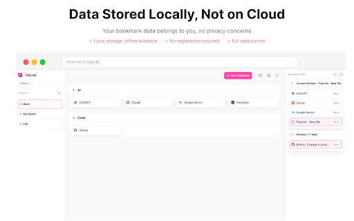 TidyLink :: A cleaner new tab for your links. Privacy-first, 100% local storage.