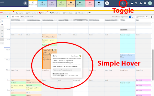 ezyVet Simple Hover :: Adds simplified appointment hover and hover controls to ezyVet scheduler.