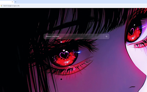 Hypnotic Eyes Live Wallpaper :: A mesmerizing close-up of glowing red anime eyes featuring vibrant heart-shaped pupils in neon light.