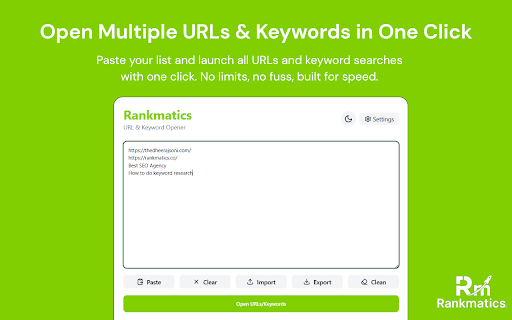Bulk URL & Keyword Opener - Rankmatics :: Instantly Open URLs or Search Keywords in BULK – Save Time Like a PRO!