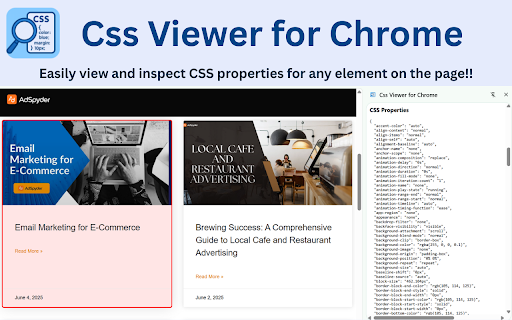 Css Viewer for Chrome :: Use this extension to view and inspect CSS properties of any element on a webpage quickly and easily.