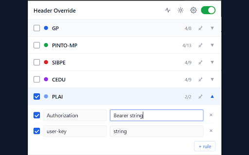 Header Override :: Modify HTTP request headers, ModHeader-style (Chrome MV3 / declarativeNetRequest)