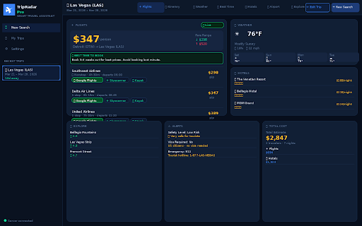 TripRadar Pro – Smart Travel Assistant :: Full-screen travel assistant. Search flights, hotels, itineraries, local food & more in a beautiful desktop app.