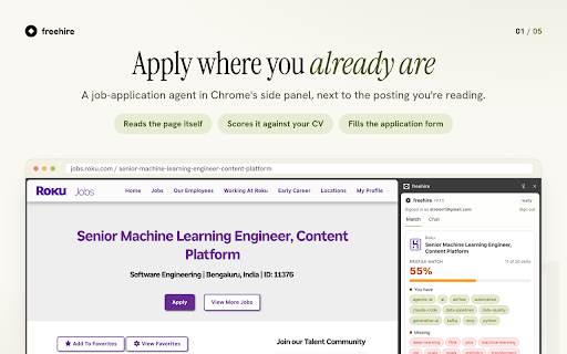freehire :: Your job-application agent, on any page.
