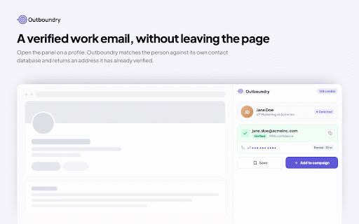 Outboundry: B2B Email & Lead Finder :: Find verified work emails while you browse, then add leads to Outboundry campaigns — without leaving the page.