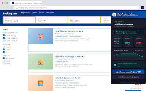 AlertaPrecios Booking — ¿Ha bajado tu hotel? :: Guarda el precio del hotel que estás viendo en Booking y comprueba en 1 clic si ahora está más barato.