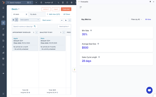 HubSpot Sales Extension by Forecastio :: The ultimate sales dashboard for leaders: Key metrics, daily activities, and team performance—all in one place