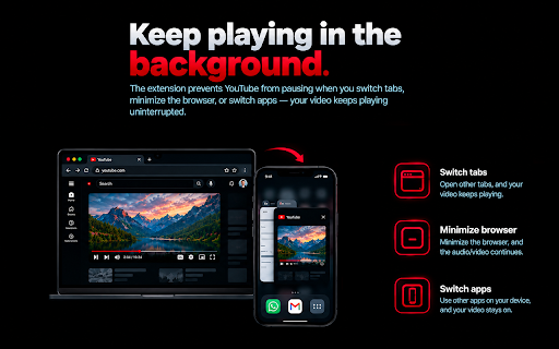 YouTube Background Player :: Keep YouTube playing in the background — blocks "still watching?" prompts, with sleep timer and native Picture-in-Picture.