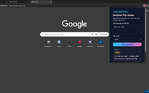 Decision Flip Studio :: Get a playful random decision answer in a popup with no complex permissions.