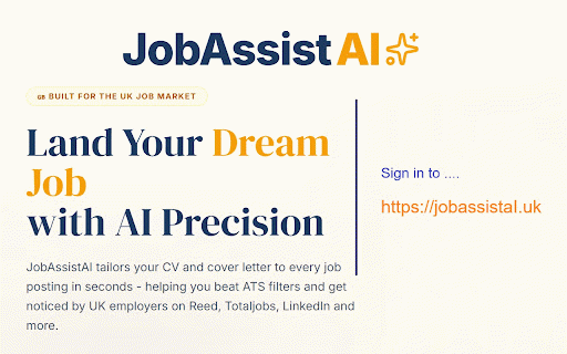 JobAssistAI – AI Job Search & Cover Letter :: AI job search for UK job boards. Auto-generates cover letters, CV optimizer, ATS match score on Reed,LinkedIn,Indeed & 11 more sites