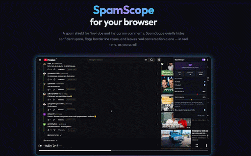 SpamScope — Spam Comment Shield :: Automatically hides or flags spam comments and replies on YouTube and Instagram before you read them.