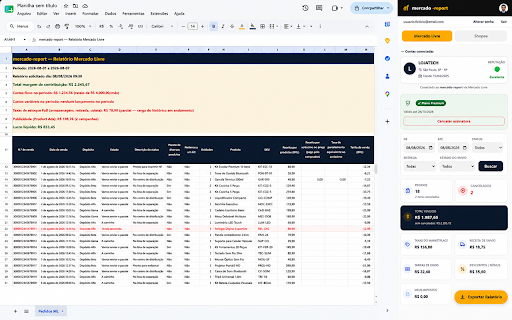 mercado-report — lucro real para Mercado Livre e Shopee :: Veja o lucro real de cada venda no Mercado Livre e na Shopee: tarifa, frete, imposto e custo do produto já descontados.