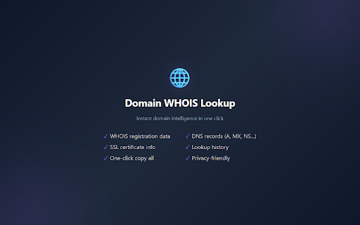 Domain WHOIS Lookup :: WHOIS lookup, DNS records, SSL certificate info, domain registration details. Free, instant, no account needed.