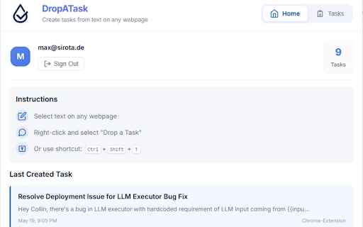 DropATask :: Create tasks from text on any webpage