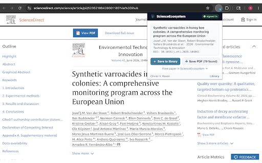 ScienceEcosystem :: Save papers and PDFs to your ScienceEcosystem library from any publisher site — one click.
