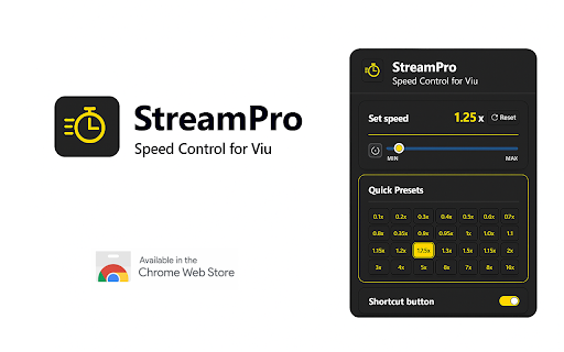 StreamPro: Speed Control works with Viu :: Independent software not affiliated with Viu. Control Viu video playback speed and watch at your own pace.