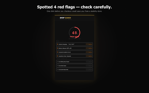 ShopGuard — Website Trust Checker :: Check any website before you buy. Scores refund policy, contact info, HTTPS, social links, and 12+ trust signals in one click.