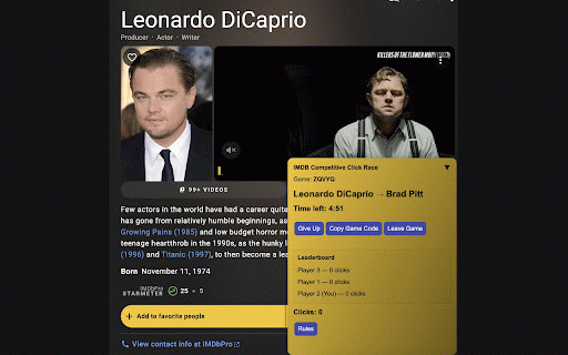 IMDB Click Race: Six Degrees of Kevin Bacon :: Multiplayer IMDB actor-click race — join a lobby with up to 6 players and race to connect two actors through their filmographies.
