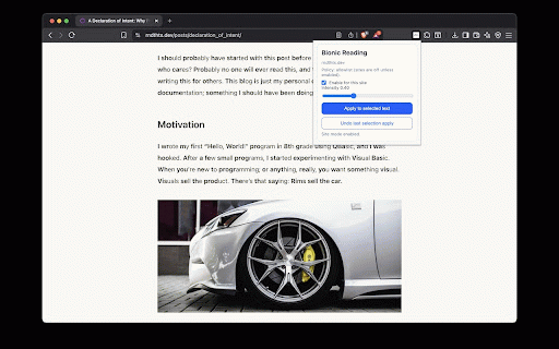 Bionic Reading :: Apply bionic reading formatting to selected text or entire sites.