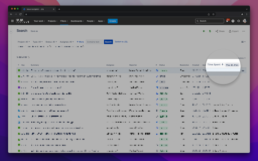 Jira Time Spent Sum :: Add the time spent sum of all displayed tickets in the time spent column header.
