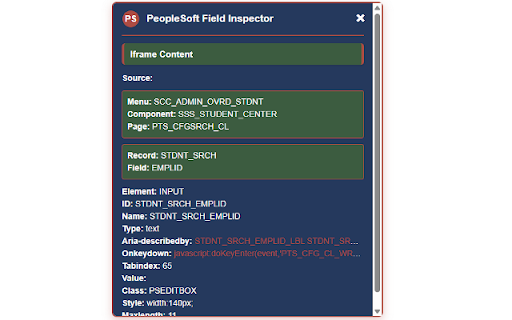 PeopleSoft Field Inspector :: Reveals database field names when clicking on PeopleSoft form elements