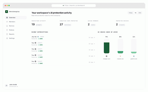 ARKN :: Protect sensitive information before it reaches ChatGPT, Claude, and Gemini. Browser-first AI security for teams.