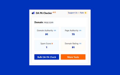 DA PA Checker :: Instantly check Domain Authority, Page Authority, Spam Score & Domain Rating with our FREE Bulk DA PA Checker SEO toolbar.