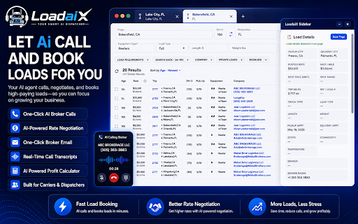 LoadaiX - AI Dispatcher that Calls, Negotiates & Books Loads For You :: Helps truckers and dispatchers scan load boards, extract load details, and start broker call, email, and dispatch workflows.
