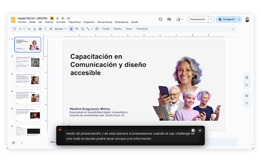 Live Caption by Accessibility :: Transcripción en vivo de audio a texto usando tu micrófono. 100% privado, procesado en el navegador. Por Accessibility.